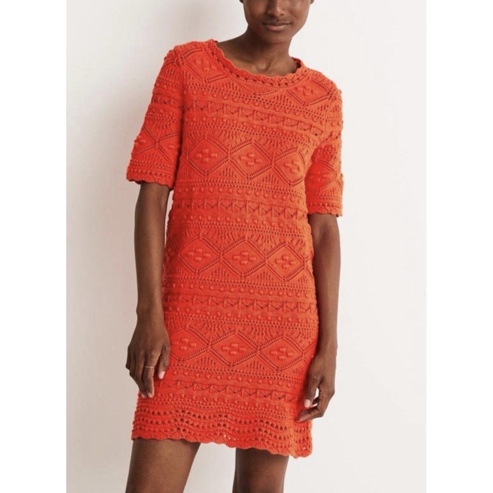 Boden Crochet Claudia Textured‎ Knitted Cotton Dress short sleeve Sz 14 NWT